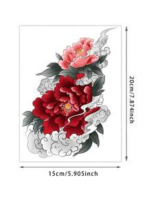 1 pieza Pegatina de tatuaje floral de peonía roja con diseño de bordado, patrón de tatuaje simulado, adecuado para viajes, festivales de música, juegos, regalos de graduación, dura de 3 a 5 días - Multicolor - Ver 2
