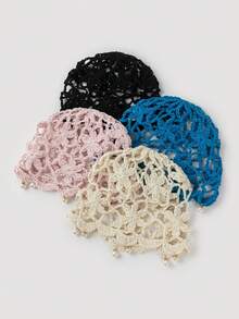 1pc Women's Fashion Lightweight Hollow Pearl Pendant Beaded Knit Hat, Suitable For Boho Beach Outings And Daily Wear - A - View 14