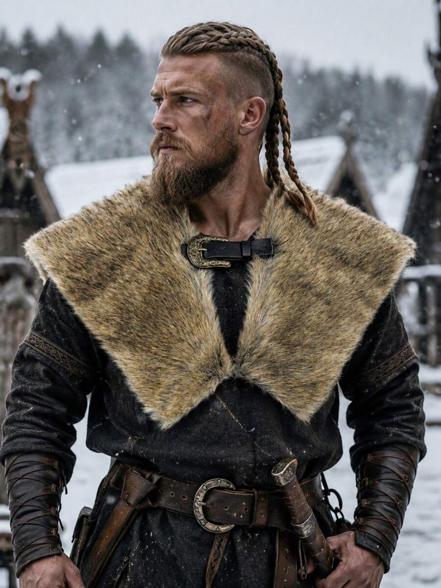 1 PC Medieval Viking/Norse Warrior Faux Fur Cape - LARP Photography Prop Cosplay Accessory,Halloween - Brown - View 1