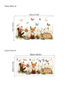 1pc Cartoon Cute Forest Animals Bear Fox Deer Flower Butterfly Wall Decor Sticker, Removable Room Decoration Wall Decal For Bedroom Living Room Entryway - 1PC - View 6