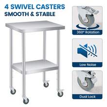 Heavy Duty Stainless Steel Patio Side Table, 2-Tier Outdoor Furniture, Adjustable Undershelf, Optional Lockable Casters, Easy to Clean, Ideal for Garden, Kitchen, Workshop, Restaurant - 14*24*35 Zoll - Übersicht 3