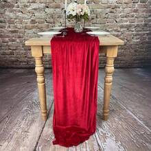 Chemin de table en velours 20 X 120 pouces 10ft luxueux épais et doux Chemin de table en velours pour Noël Thanksgiving Mariage Réception de fête Décorations de réception - Rouge - Voir 8