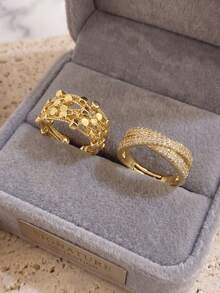 Set Cincin Polka Dot Berlapis Emas 18K & Batu CZ Berpilin | Cincin Terbuka Mewah yang Dipersonalisasi | Perhiasan Elegan, Cocok untuk Pemakaian Sehari-hari & Hadiah - MultiWarna - View 1