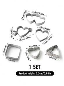 3pcs/6pcs Stainless Steel Heart Series Cookie Cutter Set, Arrow Through Heart / Double Heart / Wavy Edge Heart / Square / Triangle DIY Baking Molds, Stainless Steel Cookie Cutters, Heat Resistant And Easy Release, Suitable For Valentine's Day Wedding Party Icing Cookies, Cookies, Pastry Making, Square Triangle Wavy Edge Embossed Molds - View 2
