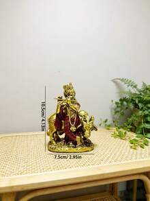 1pc Handmade Golden Radha Statue, Resin Sacred Couple Sculpture, Home Temple Decor, Diwali Wedding Gift - Multicolor - View 9