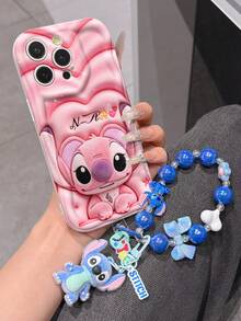 Disney Has Authorized, Phone Case - Chain Set, The Stitch Lilo & Stitch 3D Phone Case Plus A Silicone 3D Stitch Bracelet With Metallic Ring Removable Bracelet, Stitch And Angel Pattern, Compatible With Iphone17/16/15/14/13/12/45/XS/XR/X Plus Pro Max, A Stylish Cartoon Phone Case, The Perfect Gift Choice, Phone Protection, Durable Phone Cover, Great Gift For Friends And Family. - 白色 - 查看 4