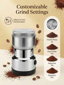 dilidili Penggiling Biji Kopi & Rempah-Rempah Stainless Steel Bertenaga Tinggi 200W, Colok Listrik, Desain Ringkas dan Portabel, Pengoperasian Sekali Sentuh, Cocok untuk Dapur Rumah - Perak - View 7