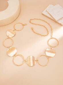 1pc Vintage Brushed Metal Round Disc Chain Waist Belt, Gold Bohemian Decorative Waist Chain, Women's Autumn/Winter Sweater Jeans Vacation Party Atmosphere Accessory Gift - Gold - View 4