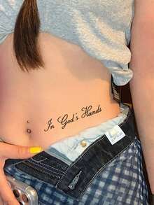 1pc Vintage English Short Phrase Double Design Temporary Tattoo Sticker, Realistic Tattoo Pattern, Suitable For Travel, Music Festival, Gaming, Graduation Gift, Lasts 3-5 Days - Black - View 5