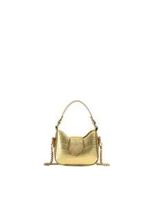 1pc Casual Girl PU Leather Shoulder Handbag, Mini Solid Color Heart Crocodile Embossed Material Shoulder Bag - A - View 7