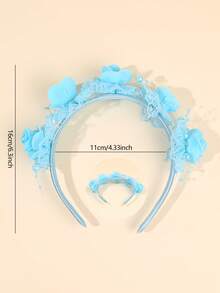 1pc Blue Lace Headband For Girls Flower Hairband Faux Pearl Hair Hoop Elegant Headwear Wedding Party Vacation Gift Headdress Teens Hair Accessories - Blue - View 9