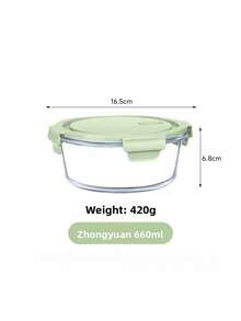 1pc Green Lid Glass Food Storage Container, Divided Meal Prep Box 410/680/1040ml Large Capacity Bento Box, Refrigerator Snack Storage Box, Microwave Kitchen Accessory, Suitable For Dishwasher Detergent Storage, Back To School And Picnic Essential - Green - View 22