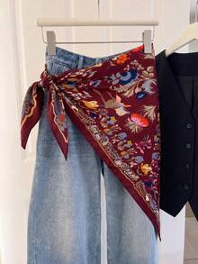 1 Piece Women's Vintage Floral Print Versatile Triangular Scarf / Multi-Use Square Scarf (Belt, Headband, Neck, Or Head Scarf) – Stylish Accessory For Outfits - Burgundy - View 16