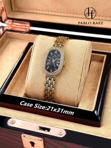 Pablo Raez 原創品牌女款手錶 1支 SUS304 不鏽鋼 18K 金頂級 AAA 品質奢華正裝錶 銀色 IPS 電鍍優雅新款時尚長方形設計石英錶 白色錶盤高品質女孩熱門方形腕錶 50m 防水實心鋼錶帶鏈條附蝴蝶扣休閒可愛女學生小錶盤精美手錶適合送給朋友或家人禮物日常/工作/派對裝飾生日禮物 - 金色 - 查看 5