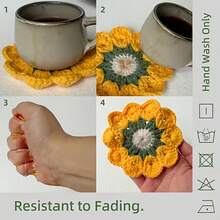Set Of 3 Handmade Crochet Coasters For Kitchen And Dining Table Decor - Thick, Heat-Resistant Floral Table Protectors With Crochet Edges, Decorative Fabric Insulators For Hot Cups And Bowls, Rustic Table Accessories - Multicolor - View 5