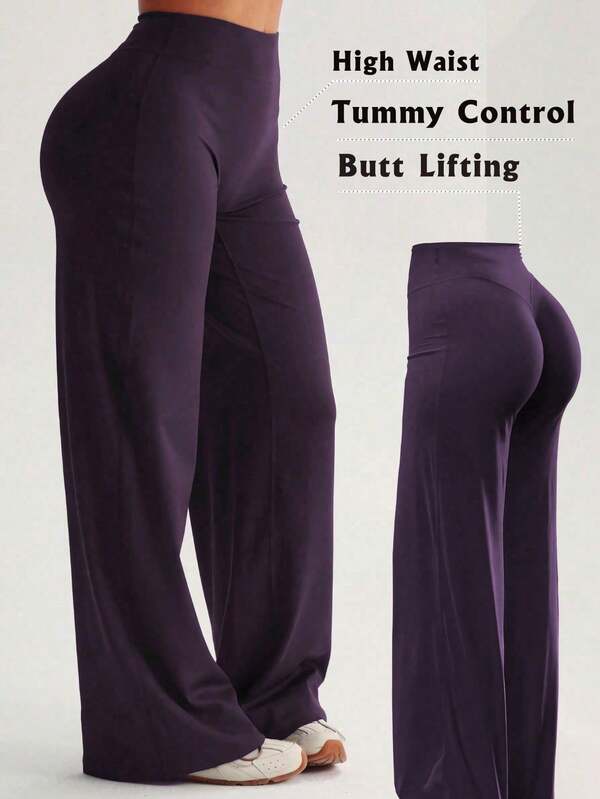 High Waist Booty Lifting Wide Leg Yoga Pants, V-Seam Scrunch Butt Flared Workout Leggings, 4-Way Stretch Skin-Friendly Casual Flare Pants For Gym