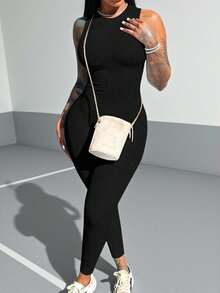 Plus Size Jumpsuit, Fashion Slimming Comfortable Sexy Casual Outfits, Versatile For Daily Wear, Graduation, Independence Day - Black - View 1