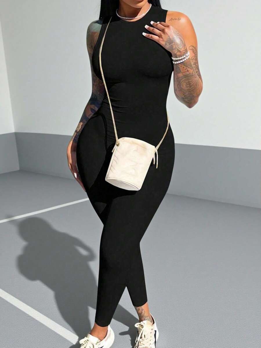 Plus Size Jumpsuit, Fashion Slimming Comfortable Sexy Casual Outfits, Versatile For Daily Wear, Graduation, Independence Day - Black - View 1
