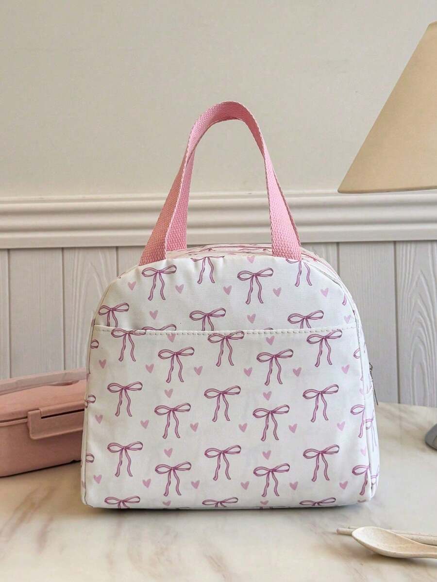 Student Portable Insulated Lunch Bag, Thickened Cute Fruit Lunch Bag With Bow And Heart Pattern - Multicolor - View 1