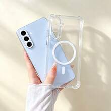 四角防摔 PC 手機保護殼，相容 Galaxy S26Ultra S25Ultra A37 A57 A55 A56 S25FE A06 A15 A16 / A17 / A26 / A35 / A36 / A25 / A26 / A27 / A54，亦相容 S23 / S23 FE / S24 FE / S25 機型，亮麗壓克力材質手機保護殼，防摔手機殼，手機配件，夏季 - 白色 - 查看 3