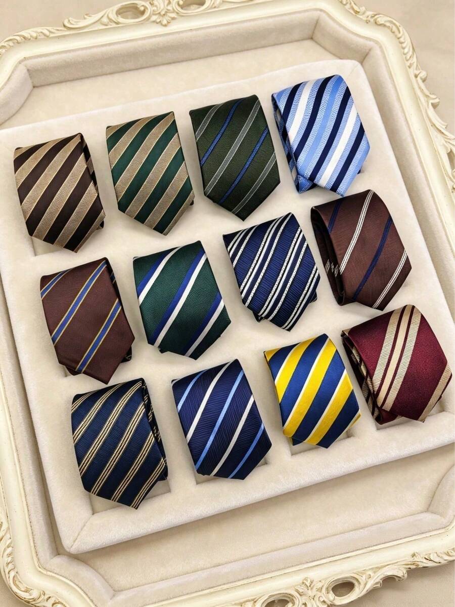 1pc Luxury Striped Men's Tie, French Luxury Striped Men's Tie Men's Business Suit Style, Commuting Accessories - Multicolor - View 1
