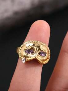 Vintage Punk Minimalist Mysterious Pattern Gold Mask Purple Eye With Teardrop Ring, Geometric Asymmetrical Women's Daily Party Jewelry - Multicolor - View 4