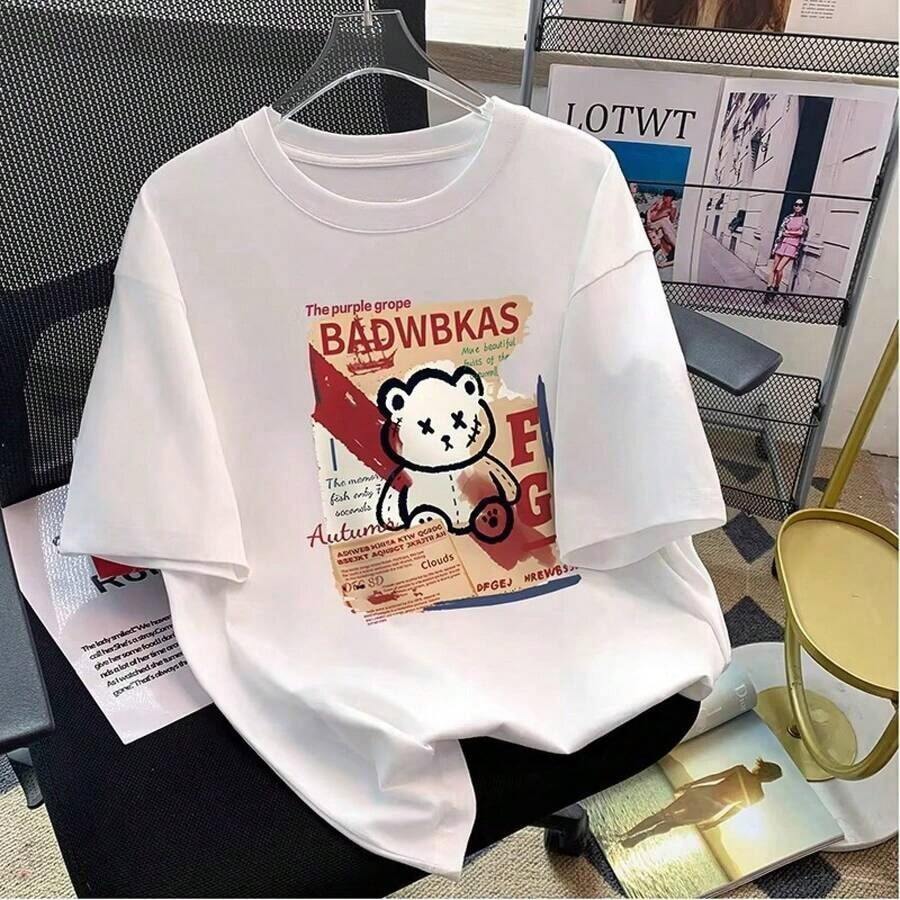 Camiseta con estampado de camisa casual para mujer, manga corta y cuello redondo, moda urbana local de primavera/verano camiseta unisex.ED4C - Blanco - Ver 1