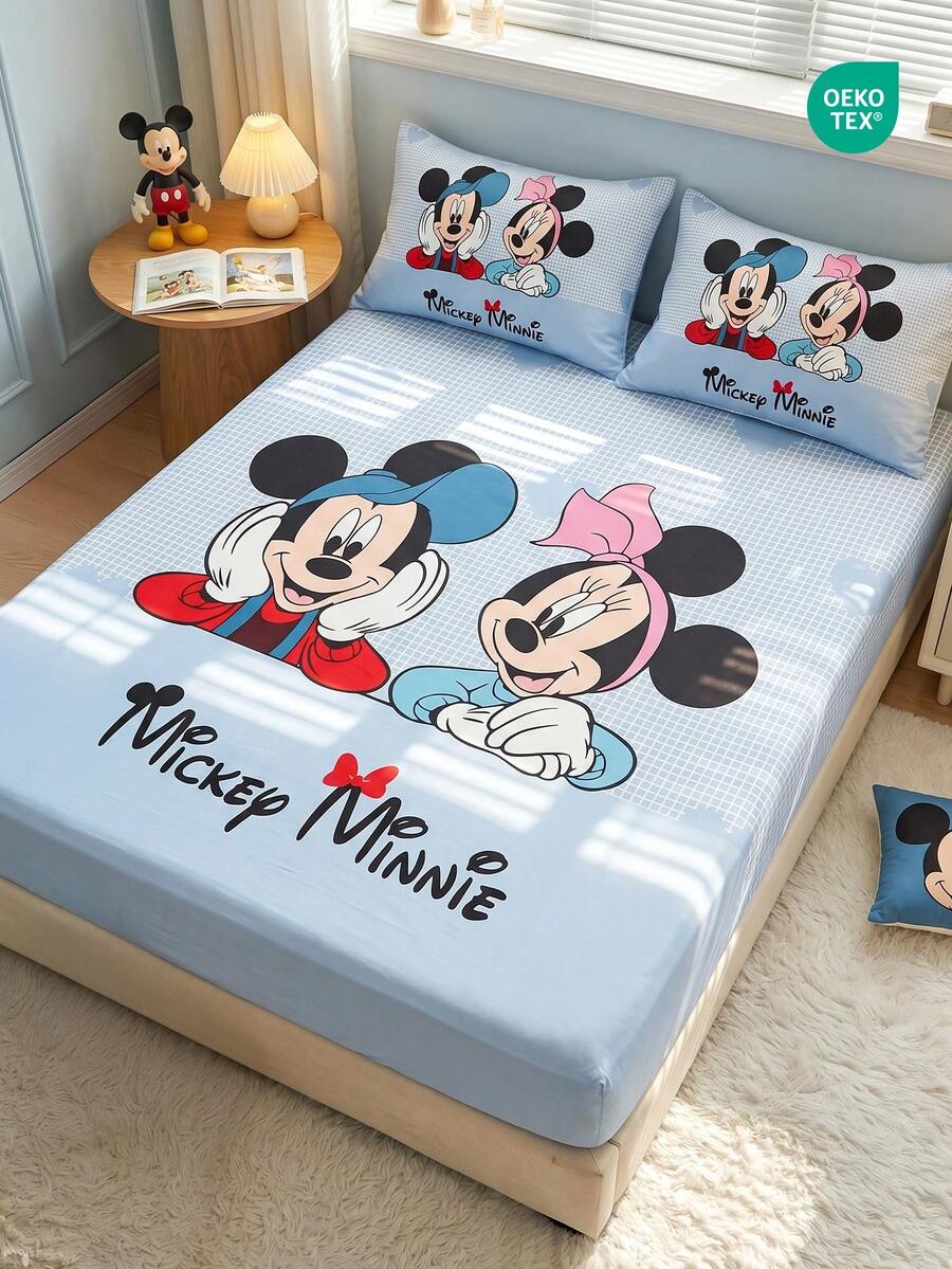 1 buah Sprei Fitted Motif Kartun Disney (Sarung Bantal Tidak Termasuk), Penutup Kasur Ramah Kulit, Perlengkapan Tidur Lucu, Pelindung Kasur Lembut dan Bernapas, Berbagai Gaya, Cocok untuk Kasur Twin/Full/Queen/King/California King, Dapat Dicuci dengan Mesin