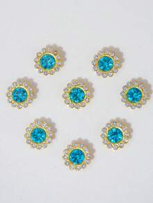 10-200 piezas Flores de strass azul lago de 12 mm, con un centro de strass azul lago rodeado de pequeños strass blancos, en un patrón de girasol. Flores de strass brillantes, accesorios de manualidades DIY, perfectos para tocados florales y decoración de ropa. - Flor de diamantes de imitación azul lago de 12 mm - Ver 9