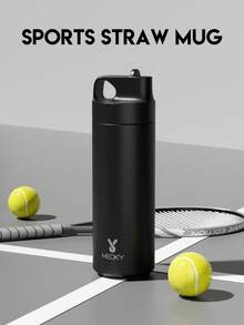 Meoky 19oz 不鏽鋼保溫水壺，防漏便攜旅行杯附吸管，適用冷熱飲品，適合學校、健身房、辦公室與戶外場合 - 黑色 - 查看 3