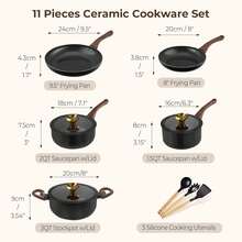 M MELENTA Pots And Pans Set Non Stick, 11-Piece Black Ceramic Cookware Set, Induction Hob Pan Set, Saucepan Set Non Stick With Lids,Apartment Dorm Cookware Budget Non-Stick Cookware Sets,Compact Size For 1-3 Persons Meal - View 3