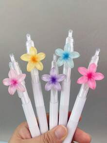 10支/5支/1支 花朵造型可愛可伸縮黑色凝膠筆 文具禮品 適合學生與辦公室使用 開學用品 - 彩色 - 查看 7