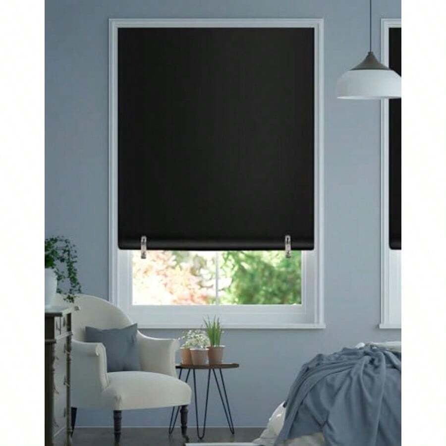 Out Roller Window Shades Cordless Blinds For Indoor Windows No Tools No Drill Pull Down Window Shades Thermal Insulated Fabric UV For Home Office Bedroom Door 36''W X 72''H - Black - View 1