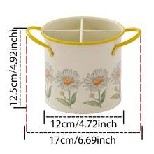 1pc Floral Print Enamel Utensil Holder, Divided Kitchen Cutlery Storage Bucket With Handle, Countertop Organizer For Chopsticks, Spoons & Forks, Vintage Farmhouse Style Kitchen Decor - Multicolor - View 15