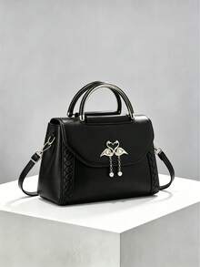 PLANEE Women's Vintage PU Crossbody Bag, Flap Shoulder Bag, Minimalist Style, For Office, Work, Fashionable Women's Shoulder Bag, Fashionable Solid Wallet For Women, A - 黑與白 - 查看 5