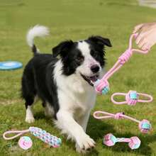 Cute Macaron Color Dog Rope Knot Toys, Vibrant Pink And Green Contrast Appearance, Durable And Bite-Resistant. Dog Toys Include Bone, Ring, Rope, Pull Ring And More Shapes. Suitable For Teething, Cleaning Teeth, Removing Tartar, Playing Tug-Of-War To Relieve Boredom, And Preventing Pets From Damaging Home Decor. Suitable For Small And Medium-Sized Dogs And Puppies, Great Pet Companion And Training Tool - Multicolor - View 13