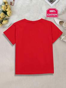 [Camiseta de fútbol para niñas] Camiseta de fútbol con estampado de corazón y letras, manga corta para niñas, fresca y transpirable para primavera/verano, 100% algodón puro, - Burdeos - Ver 2