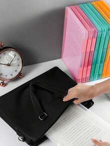Caja de archivos de plástico PP A4, adecuada para estudiantes, caja de archivos de datos portátil de doble capa multicapa, caja de almacenamiento de contratos impermeable, adecuada para estudiantes, personal de oficina, personal financiero, 2 en 1 portapapeles y caja de archivos, temporada de regreso a la escuela - Multicolor - Ver 5