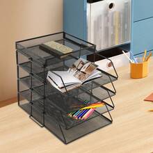 Black 5-Tier  Desk File Organizer – 24.5*33*28.2cm Tabletop Letter Tray For Office, Home & Classroom Storage - Black - View 10