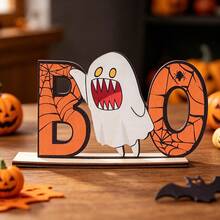 1pc Pumpkin Ghost Wooden Desktop Ornament, Wooden Ghost Pumpkin Halloween Desktop Display Party Decoration, Holiday Atmosphere Decor, Suitable For Desktop, Room, Holiday Decoration Ornament, Halloween Room Decor Home Decor Halloween Decor - A - View 8