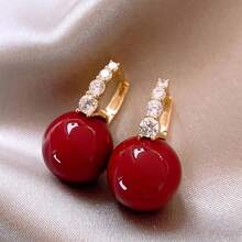 1 par de pendientes de botón de aleación con cuentas de resina redondas rojas/rosas/blancas y strass - pendientes de diamantes - Ver 6