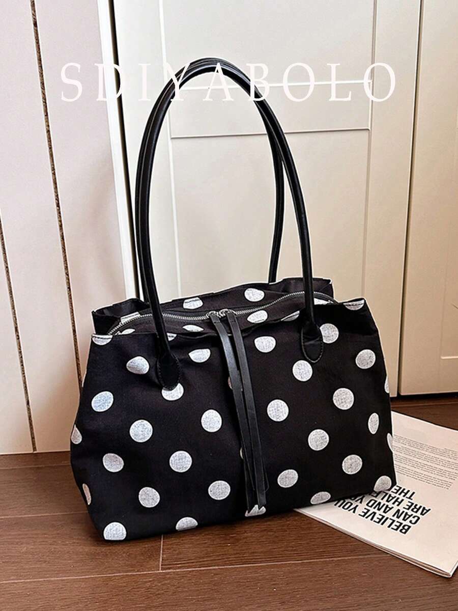 Large Capacity Women's Fashion Nylon Canvas Tote Bag, Mommy Commuter Shoulder Handbag - Black - View 1