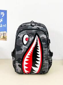 熱銷 6 色時尚個性酷鯊魚印花大容量多口袋尼龍後背包,大學風校園包,多功能背包,附 USB 充電孔,可收納手機、平板、書籍、文具、文件、衣物、折疊傘、水壺等,適合國中、高中、大學生,開學季必備旅行背包,假期出遊必備,開學禮物,送給男士、男友的禮物,情人節、聖誕節適用 - A - 查看 19