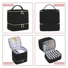 Bolsa de almacenamiento de esmalte de uñas, bolsa de aceite esencial, Kit cosmético portátil para el cuidado de las uñas, caja de almacenamiento de herramientas para el cuidado de uñas, doble capa, 30 compartimentos - Caqui - Ver 7