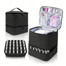 Bolsa de almacenamiento de esmalte de uñas, bolsa de aceite esencial, Kit cosmético portátil para el cuidado de las uñas, caja de almacenamiento de herramientas para el cuidado de uñas, doble capa, 30 compartimentos - Caqui - Ver 11