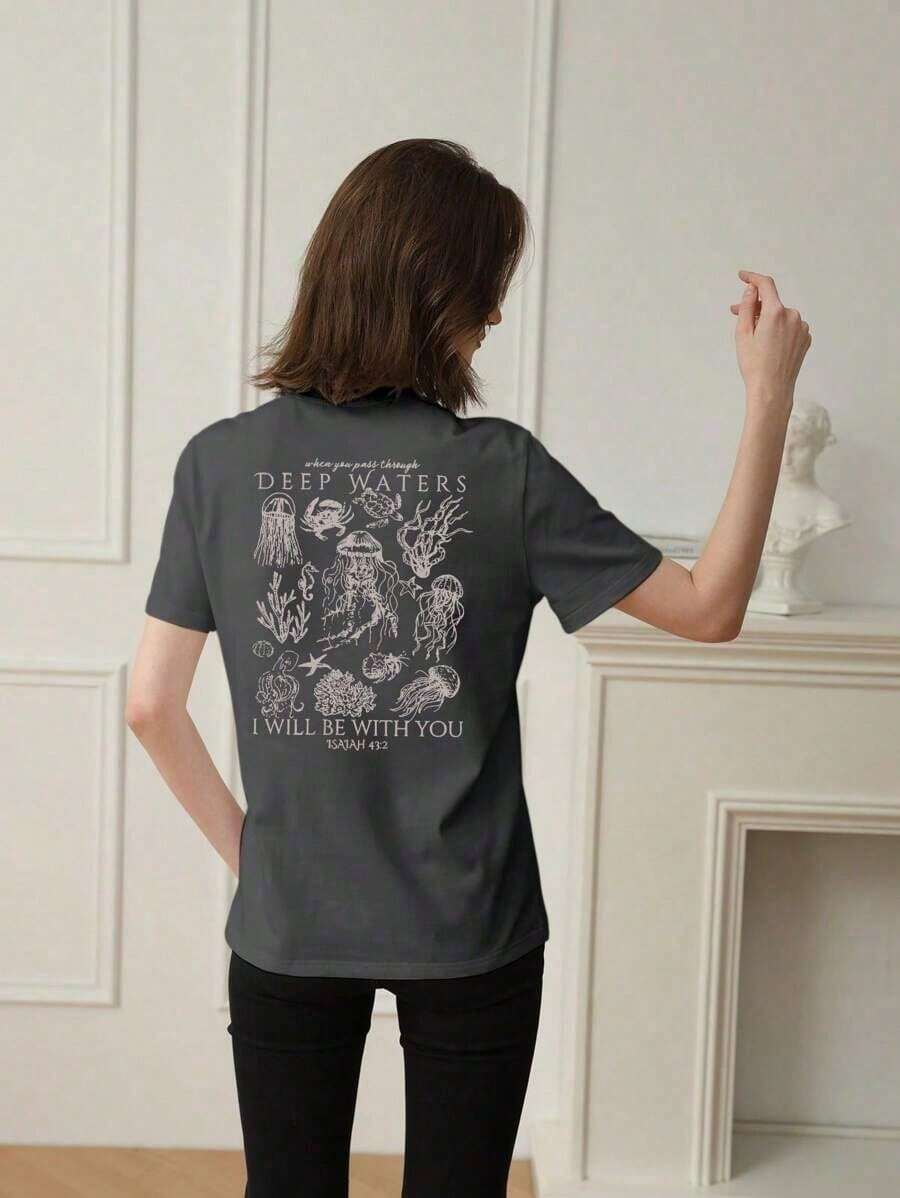 A Loose And Versatile Top With A Round Neck, Ideal For Everyday Wear And Vacations. Women's Graphic T-Shirts, Pink Top - Unisex, Comfortable, Urban Vintage Style, Loose Fit, Washed T-Shirt - 深灰色 - 查看 1