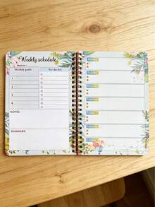 Artistic Floral Undated Weekly Planner, Metal Spiral Binding, Monday To Sunday Task List, Study And Work Goal Tracking Notebook - Multicolor - View 5