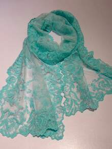 1pc Solid Color Knitted Embroidered Floral Lace Shawl/Scarf - Multicolor - View 16