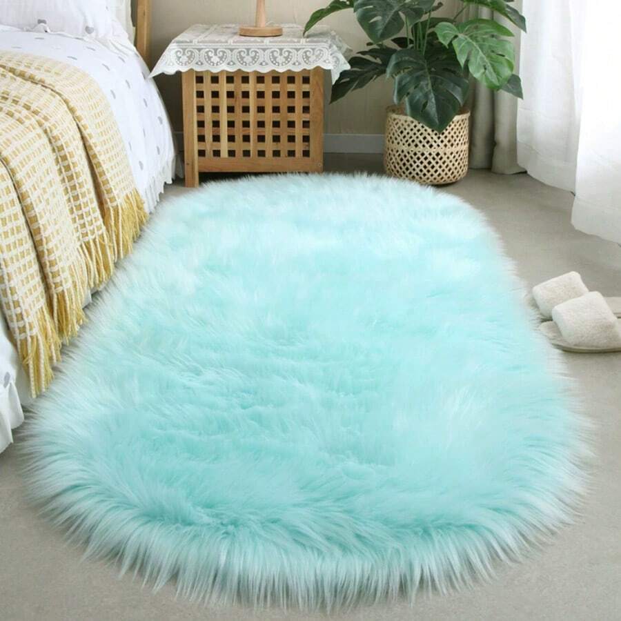 1pc Faux Wool Carpet Rug, Thick Fluffy Long Rug, Suitable For Bedroom, Living Room, Bedside, Sofa Matching, Washable, Daily Home Decor