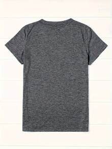 Vintage Casual Loose Fit T-Shirt With Round Neck And Short Sleeves, With A Simple English Letter Print Design. - 深灰色 - 查看 2